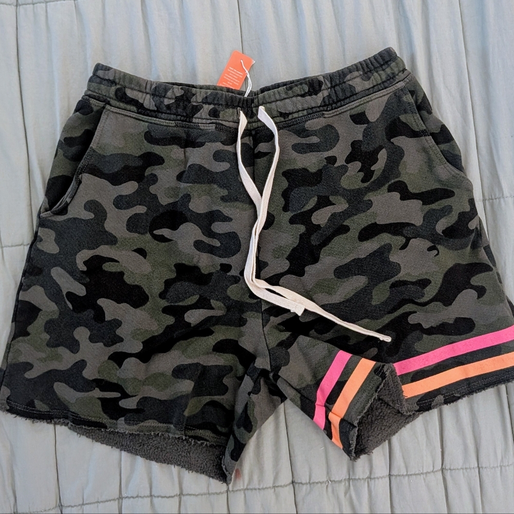Camo Print Shorts with Pink and Orange Accents